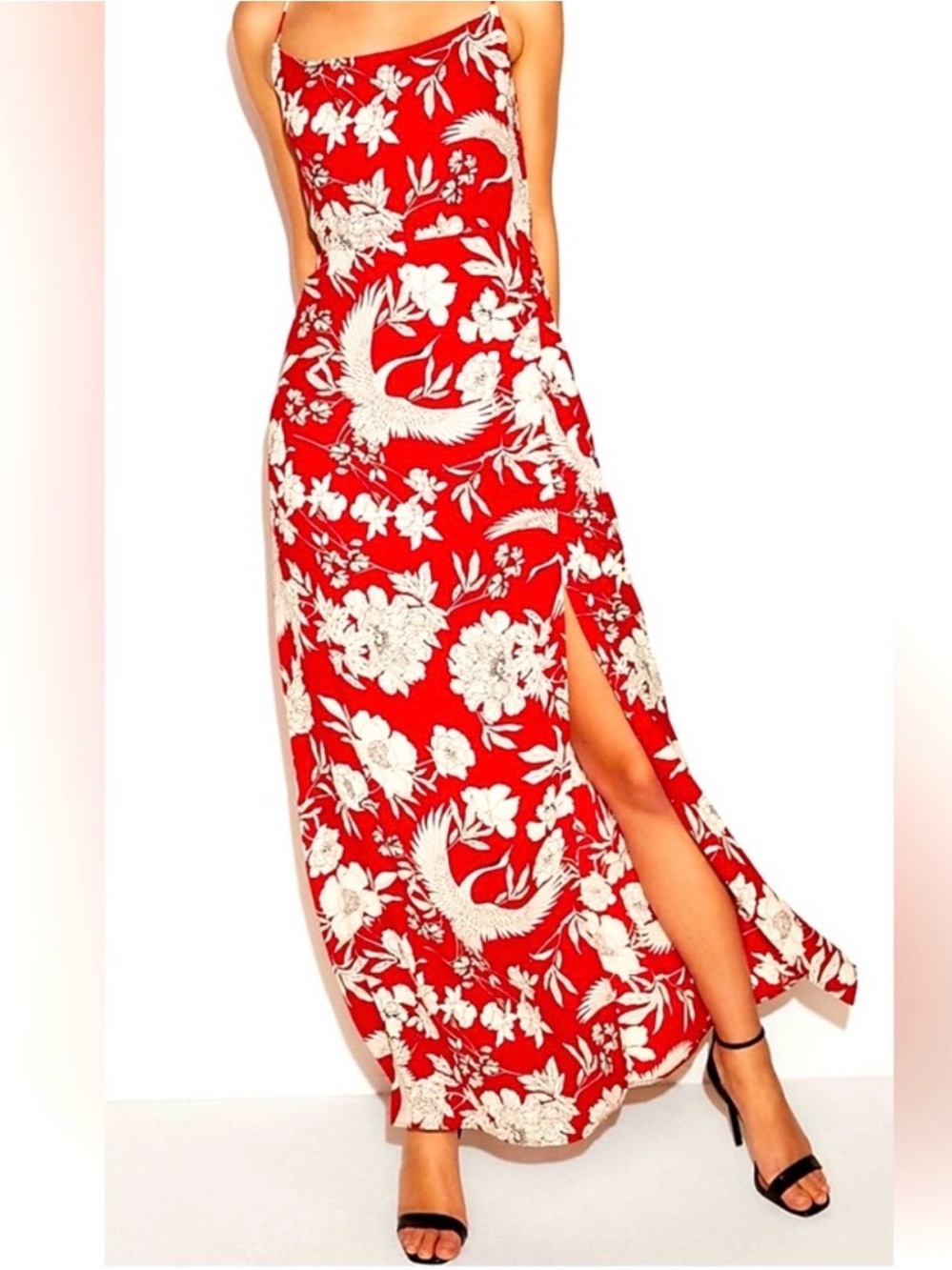 Express Red Maxi Dress with Side Slit - Size Large - NWT